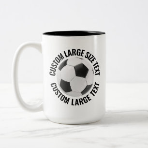 Taza Bicolor Balón de Fútbol & Texto Grande NEGRO 15oz Personal