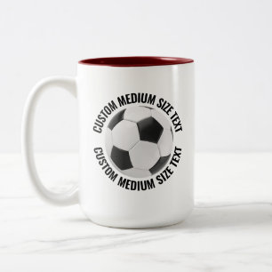 Taza Bicolor Balón de Fútbol & Texto Mediano GRANATE 15oz Perso