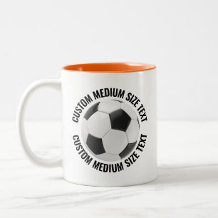 Taza Bicolor Balón de Fútbol & Texto Mediano NARANJA 11oz Perso