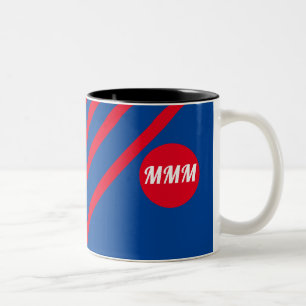 Taza Bicolor Bandas rojas en monograma azul