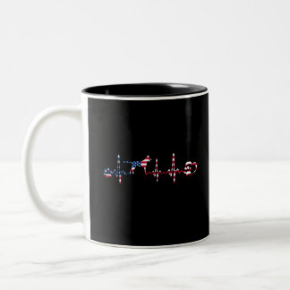 Taza Bicolor Bandera americana del latido del corazón de