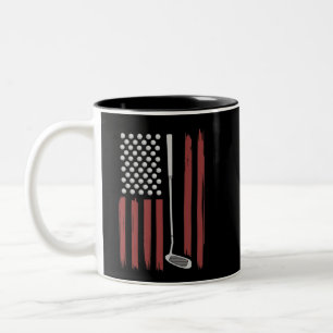 Taza Bicolor Bandera Americana Retro Golfista Divertido Palo de