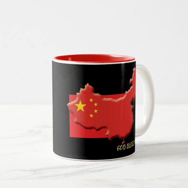 Taza Bicolor BANDERA CHINA Dios bendiga las escrituras personal (Anverso derecho)