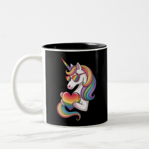 Taza Bicolor Bandera de arcoíris del corazón de unicornio del O