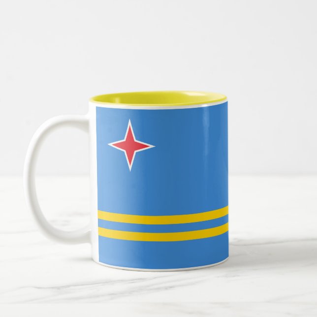 Taza Bicolor Bandera de Aruba Patriótica (Izquierda)