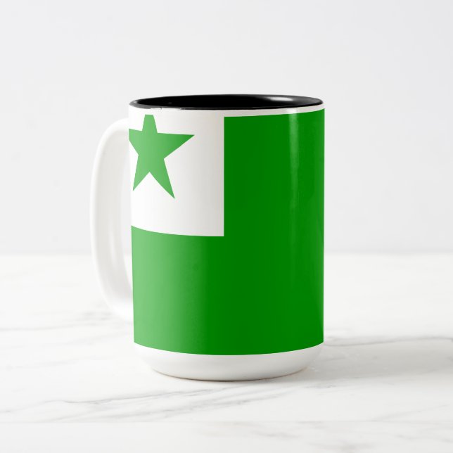Taza Bicolor Bandera de esperanto (Anverso izquierdo)