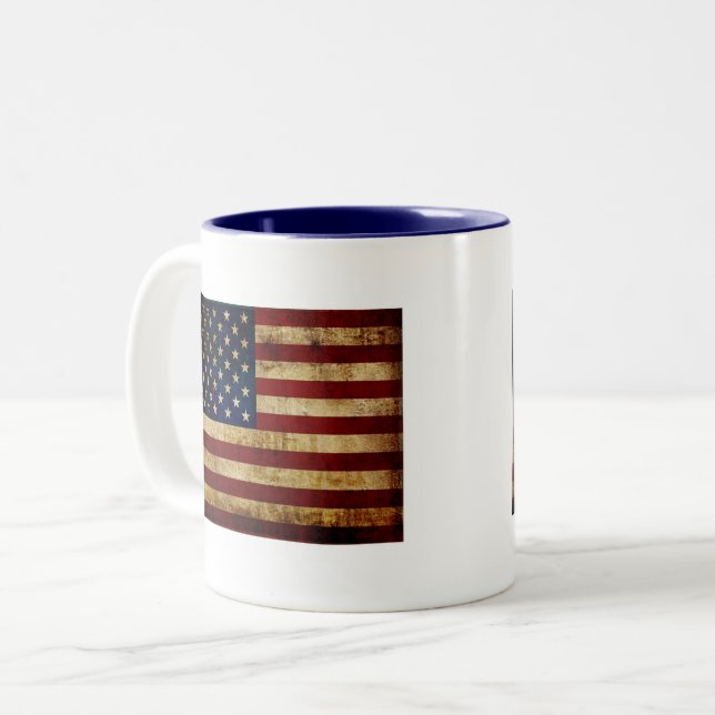 Taza Bicolor Bandera de Estados Unidos / Grunge (Anverso izquierdo)