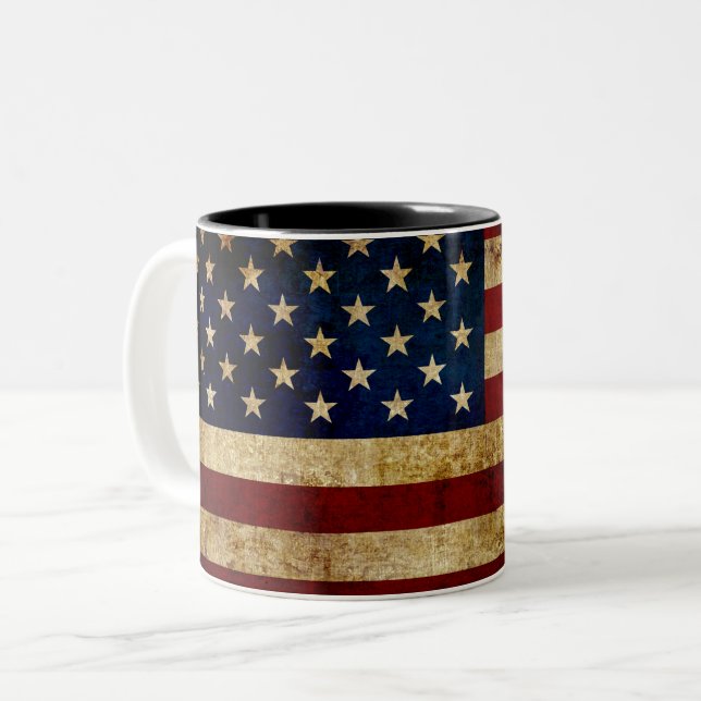 Taza Bicolor Bandera de Estados Unidos / Grunge (Anverso izquierdo)