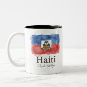 Taza Bicolor Bandera de Haití en acuarela   Patrimonio caribeño