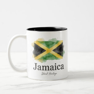 Taza Bicolor Bandera de Jamaica acuarela   Patrimonio caribeño