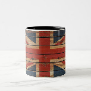 Taza Bicolor Bandera de madera rústica de Reino Unido