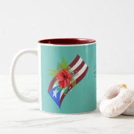 Taza Bicolor Bandera de Puerto Rico con flor de maga