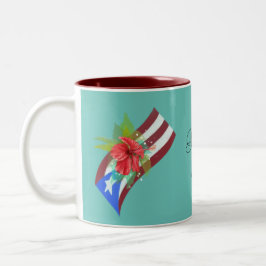 Taza Bicolor Bandera de Puerto Rico con flor de maga