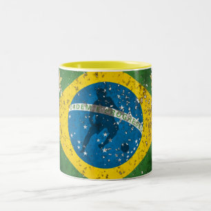 Taza Bicolor Bandera del Grunge del Brasil para los brasilen@os