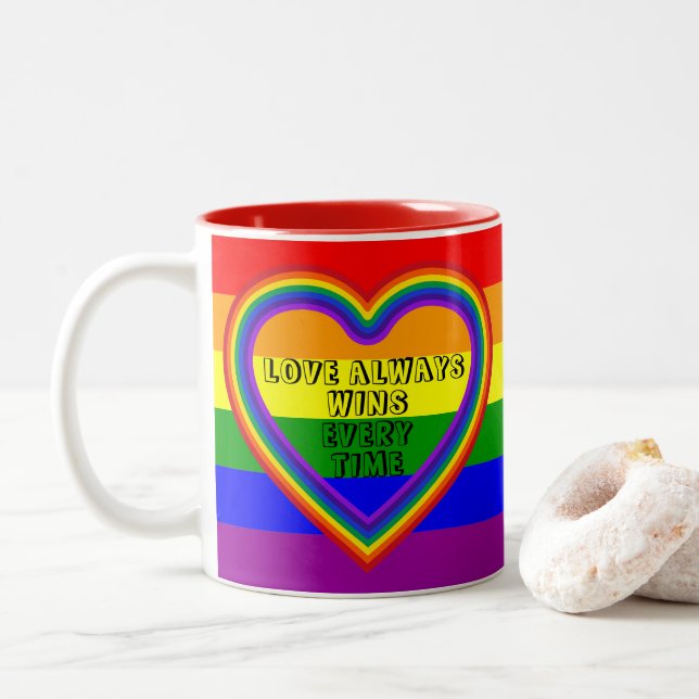 Taza Bicolor Bandera del orgullo gay LGBTQAI con texto y foto (Con donut)