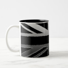 Taza Bicolor Bandera del Union Jack del gris negro y de plata