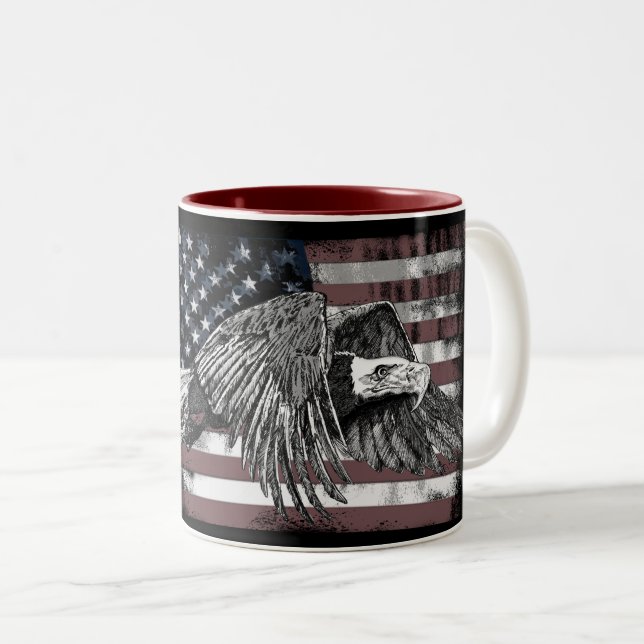 Taza Bicolor Bandera estadounidense Bald Eagle Estados Unidos (Anverso derecho)