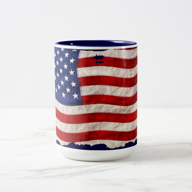 Taza Bicolor Bandera estadounidense, diseño patriótico, estrell (Centro)