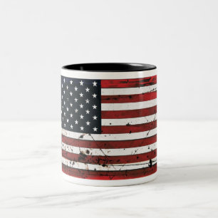 Taza Bicolor Bandera estadounidense grunge pintura tazón de caf