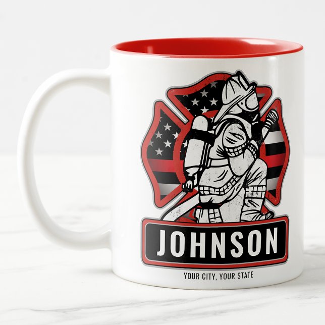Taza Bicolor Bandera Patriótica Personalizada de Bomberos Dept  (Subido por el creador)