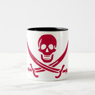 Taza Bicolor Bandera pirata de Calico Jack con cráneo rojo y es