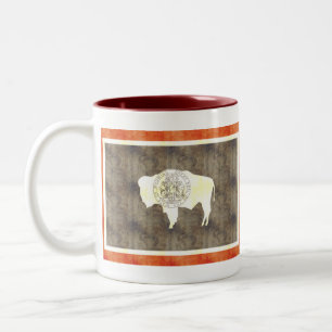 Taza Bicolor Bandera retra de Wyoming del vintage