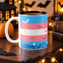 Bandera Trans Orgullo Spooky Halloween Cementerio