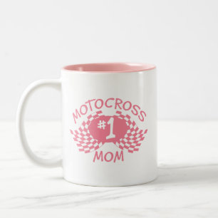 Taza Bicolor Banderas de Carreras rosada de Motocross Mom