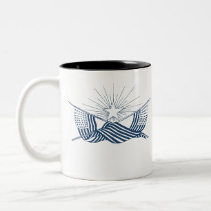 Taza Bicolor Banderas estadounidenses de época azul y blanca co