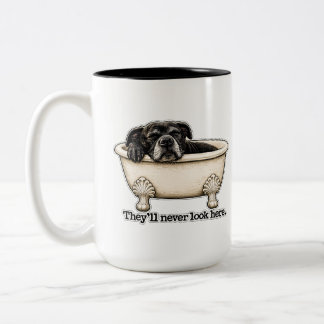 Taza Bicolor Baño Divertido para Perro Negro Jamás Mirarán Aquí