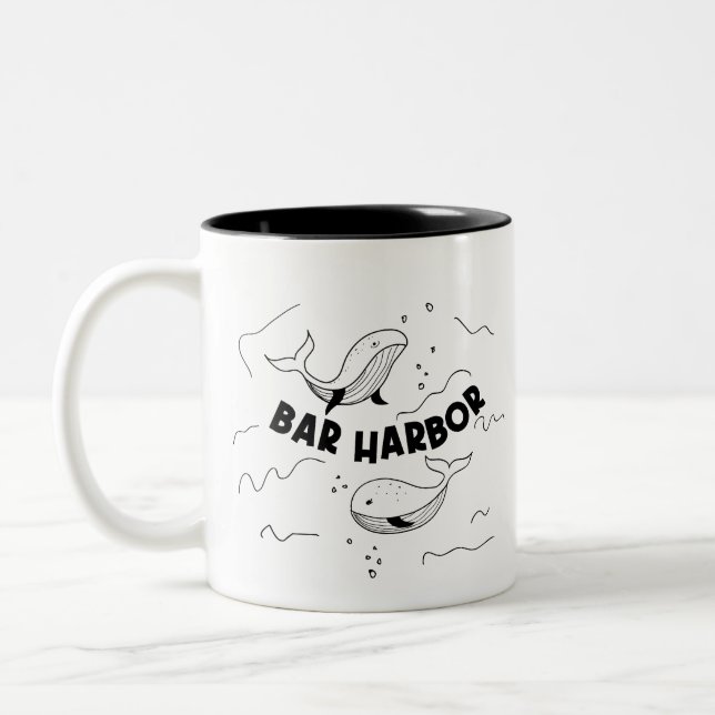 Taza Bicolor Bar Harbor Maine Ballenas (Izquierda)