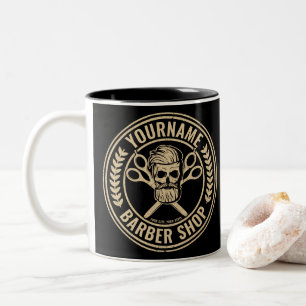 Taza Bicolor Barbería Personalizada Skull Rockabilly