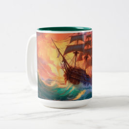 Taza Bicolor Barco De Navegación En El Mar De Tormenta