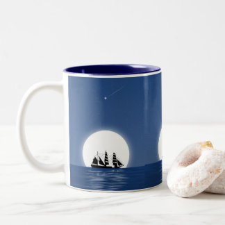 Taza Bicolor Barco de Vela en Noche de Luna