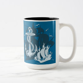 Taza Bicolor Barco pirata y alfombra blanca de silueta