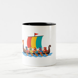 Taza Bicolor Barco vikingo colorido minimalista navegando en az