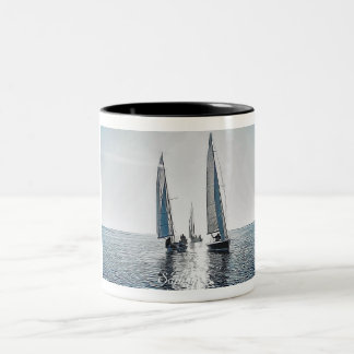 Taza Bicolor Barcos de vela con ilustracion para la puesta del 