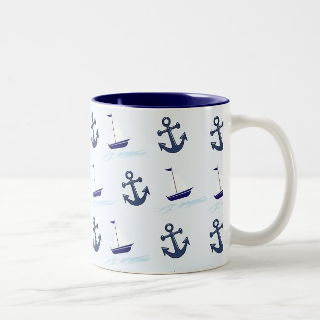 Taza Bicolor Barcos de vela y anclajes Patrón Azul (Derecha)
