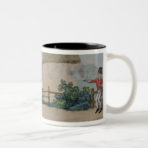 Taza Bicolor Barney que lucha un duelo