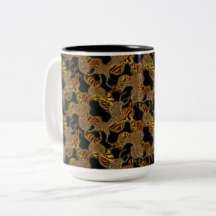 Taza Bicolor Barroco Glam Moderno con Estampado Animal y Cadena