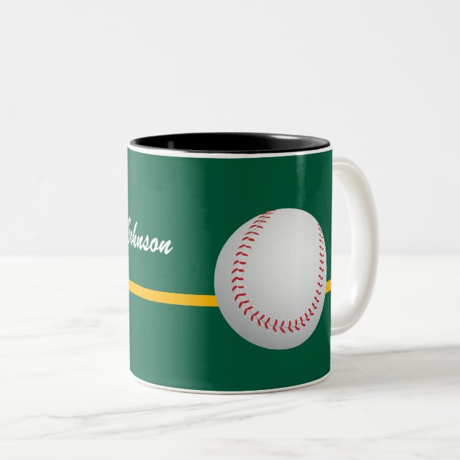 Taza Bicolor Baseball on colorful green Background personalize (Anverso derecho)