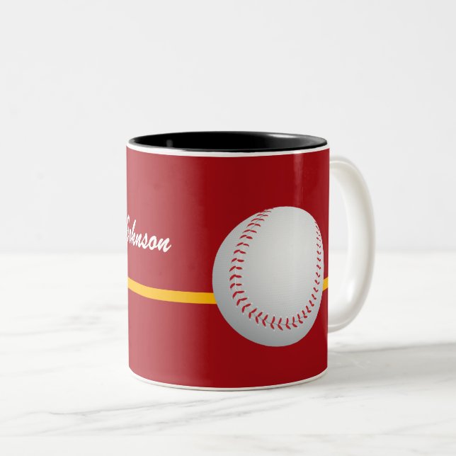 Taza Bicolor Baseball on colorful, red Background personalize (Anverso derecho)