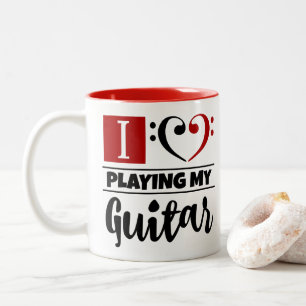 Taza Bicolor Bass Clef Heart Me Encanta Jugar Mi Guitarra