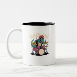 Taza Bicolor Baterista de Dinosaurio T-Rex de Rock Punk - Percu