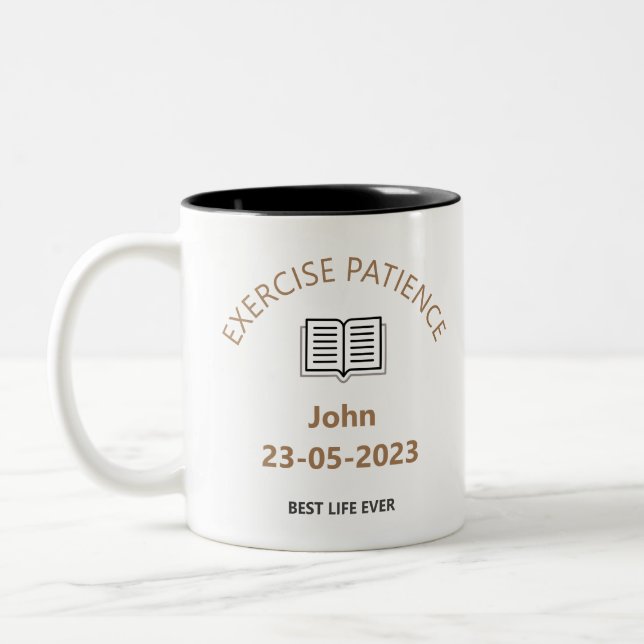 Taza Bicolor Bautismo personalizado 2023 Ejercicio Paciencia he (Izquierda)