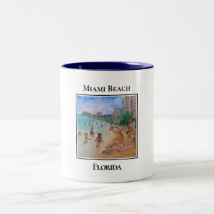 Taza Bicolor Beach Goers, Miami Beach Florida