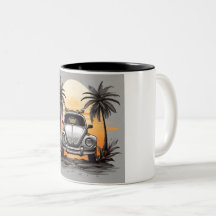  "Beach Sunset Beetle Mug - Coastal Vintage Car Lo