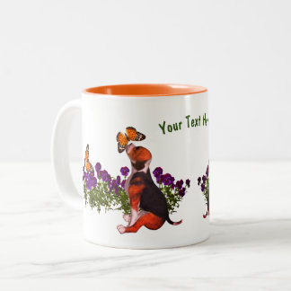 Taza Bicolor Beagle Butterflies Pansies Cute Personalizado