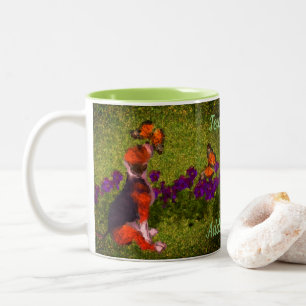 Taza Bicolor Beagle Puppy Butterflies Dog Art Personalizado