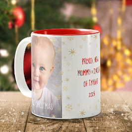 Taza Bicolor Bebé 1 Navidades Nueva Mamá Papá Noel Copos de Nie